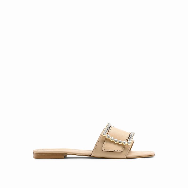 Russell & Bromley Cindy Jewelled Buckle Mules Womens Brown [DRX4288BM]